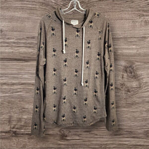 Alpha Beta all over pug print long sleeve hooded shirt unisex size medium